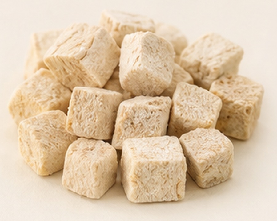 Real product photograph of freeze-dried chicken cubes