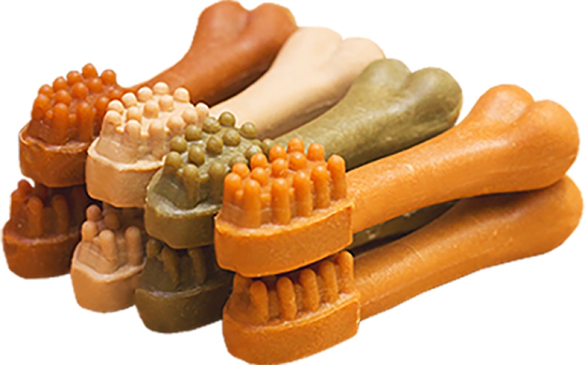 Ridged toothbrush-shaped chew
